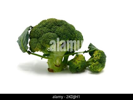 Raw broccoli inflorescence on a light background. Natural product. Natural hue. Close-up. Stock Photo