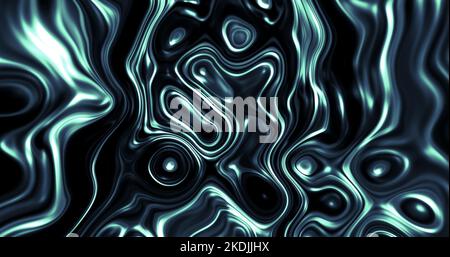 Moving colorful liquid abstract background. Blue wavy iridescent motion surface. Water ripples, marble design. Render illustration Stock Photo