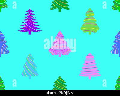 Seamless pattern with Christmas trees. Merry Christmas and Happy New Year. Christmas trees with a striped pattern. Festive design for wallpapers and b Stock Vector