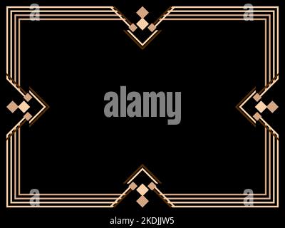 Art deco frame. Vintage linear border. Design a template for invitations, leaflets and greeting cards. Geometric golden frame. The style of the 1920s Stock Vector