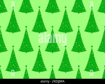 Christmas seamless pattern with green Christmas tree and sparkles. Merry Christmas and Happy New Year. Green fir tree with star. Festive design for wa Stock Vector
