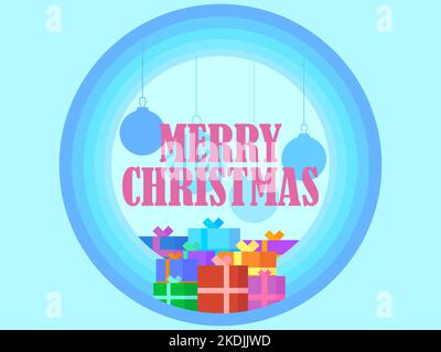 Merry Christmas greeting card design with hanging Christmas balls and Christmas gift boxes in cut paper style. Xmas design for banner, postcard and po Stock Vector
