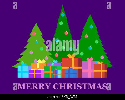 Decorated Christmas tree with gift boxes. Gifts under the tree. Merry Christmas. Festive design for greeting cards, invitations and banners. Vector il Stock Vector