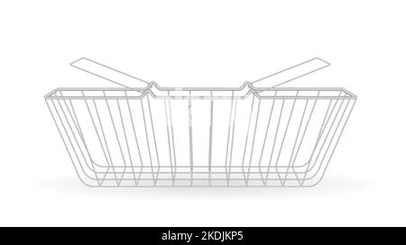 Metal Shopping Basket isolated on white background with shadow and chrome effect Stock Vector