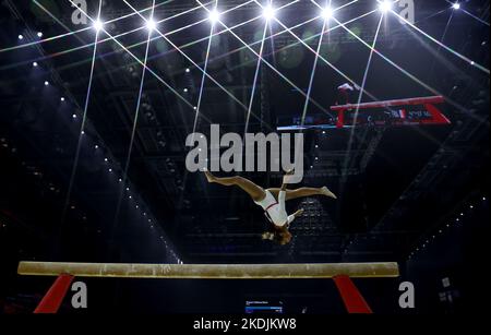 Liverpool, Britain. 6th Nov, 2022. Marine Boyer of France competes the women's balance beam final at the 51st FIG Artistic Gymnastics World Championships in Liverpool, Britain, Nov. 6, 2022. Credit: Li Ying/Xinhua/Alamy Live News Stock Photo