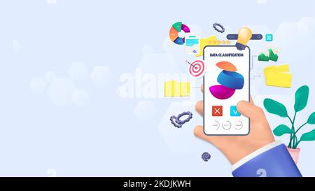 3D File management application. Classification and manage data online via smartphone Stock Vector