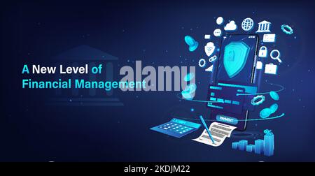 3D Online Banking Mobile Application. Financial management Stock Vector