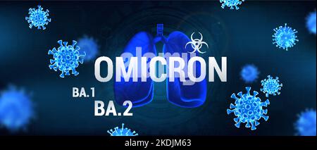 Omicron strain, concept coronavirus. Blue vector banner Ba.1, Ba.2 strain Stock Vector