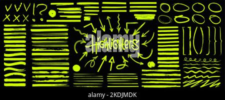 Hand-drawn marker highlighters. Handwritten notes for text  Stock Vector