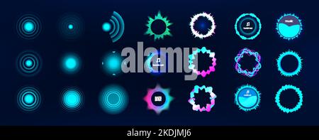 UI futuristic elements Frequency audio waveform, music circle waves in HUD Stock Vector