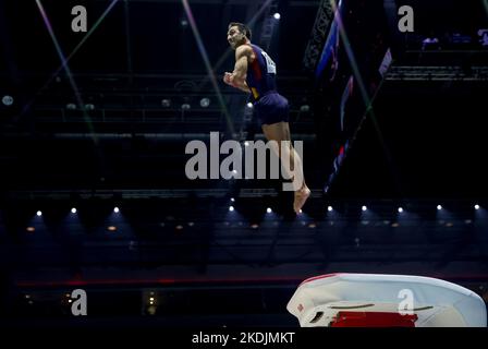 Liverpool, Britain. 6th Nov, 2022. Aurtur Davtyan of Armenia competes during the men's vault final at the 51st FIG Artistic Gymnastics World Championships in Liverpool, Britain, Nov. 6, 2022. Credit: Li Ying/Xinhua/Alamy Live News Stock Photo