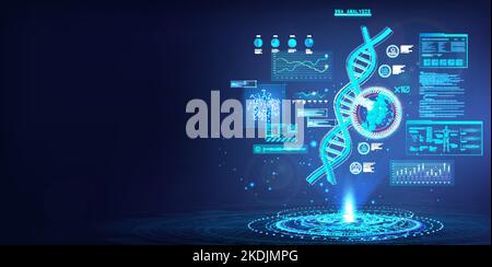 DNAa strand research and analysis in futuristic style with HUD interface Stock Vector