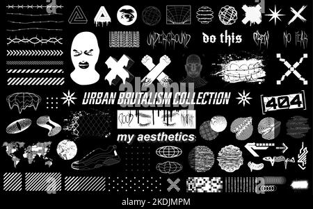 Acid graphic set, trendy urban elements, brutalism graphic shapes Stock Vector