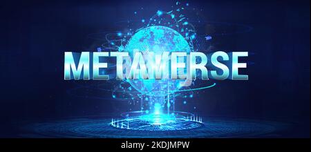 Cyberspace with 3D Earth Globe and inscription metaverse Stock Vector