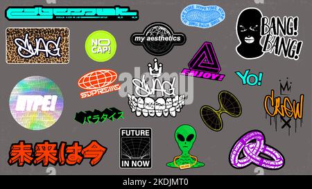 Streetwear Patches and prints in retrofuturistic Stock Vector