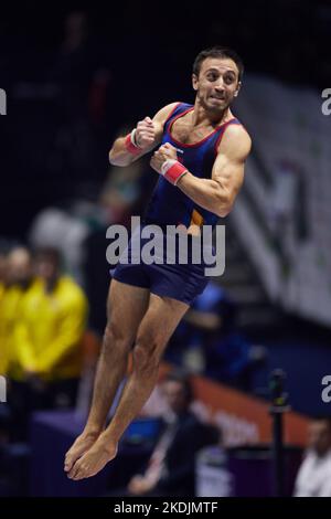 Liverpool, Britain. 6th Nov, 2022. Aurtur Davtyan of Armenia competes during the men's vault final at the 51st FIG Artistic Gymnastics World Championships in Liverpool, Britain, Nov. 6, 2022. Credit: Meng Dingbo/Xinhua/Alamy Live News Stock Photo