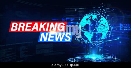 Modern Futuristic template breaking news with hologram 3D Earth Globe Stock Vector
