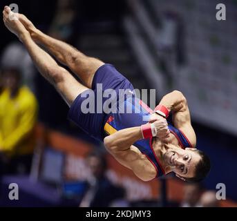 Liverpool, Britain. 6th Nov, 2022. Aurtur Davtyan of Armenia competes during the men's vault final at the 51st FIG Artistic Gymnastics World Championships in Liverpool, Britain, Nov. 6, 2022. Credit: Meng Dingbo/Xinhua/Alamy Live News Stock Photo