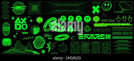 Psychedelic Rave trip elements. Acid rave concept Stock Vector