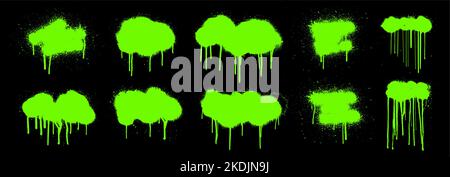 Toxic spray graffiti set. Grunge splashes paint with smudges and drops Stock Vector