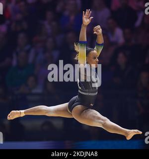 Liverpool, Britain. 6th Nov, 2022. Rebeca Andrade of Brazil competes during the women's floor exercise final at the 51st FIG Artistic Gymnastics World Championships in Liverpool, Britain, Nov. 6, 2022. Credit: Meng Dingbo/Xinhua/Alamy Live News Stock Photo