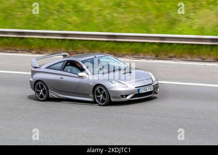 2006 Silver TOYOTA CELICA Vvti GT 2dr coupe travelling on the M6 motorway, UK Stock Photo