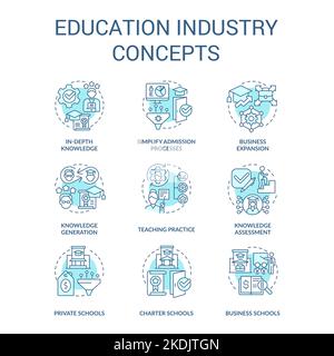 Education industry turquoise concept icons set Stock Vector