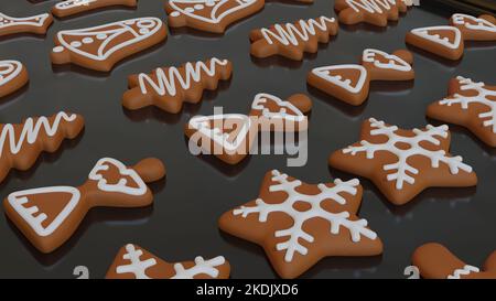 Tasty homemade Christmas cookies. New Year, DAY, holidays preparation and creativity concept. Getting ready to celebration. 3d render Stock Photo