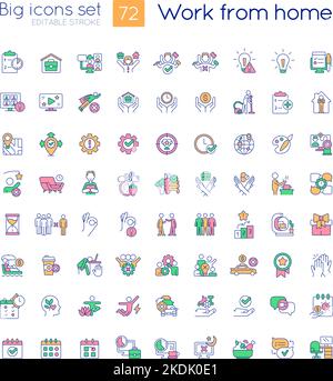 Work from home RGB color icons set Stock Vector
