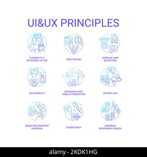 UI UX rules blue gradient concept icons set Stock Vector