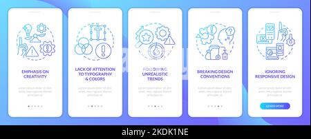 Web designer fails blue gradient onboarding mobile app screen Stock Vector