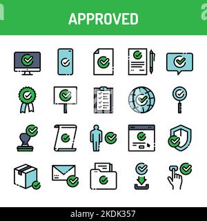 Approved elements color line icons set. Check marks, ticks collection. Stock Vector