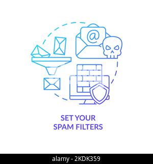 Set your spam filters blue gradient concept icon Stock Vector