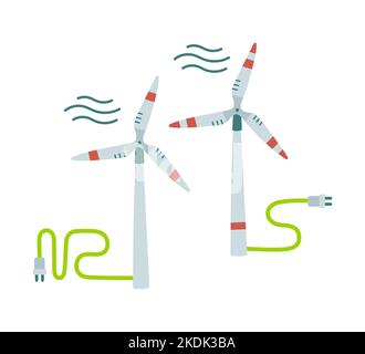 Wind turbine icon. Flat design style. Windmill silhouette. Simple icon. Modern flat icon in stylish colors. Vector Stock Vector