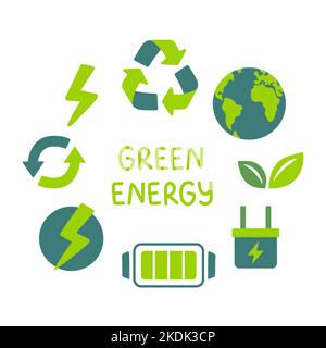 Green energy concept icons. Ecology and Environment related color icon set. Renewable Energy vector sign collection. Stock Vector
