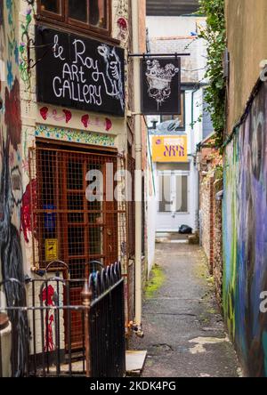 Alley way and elements of the local art scene in Brighton's North Laine Stock Photo