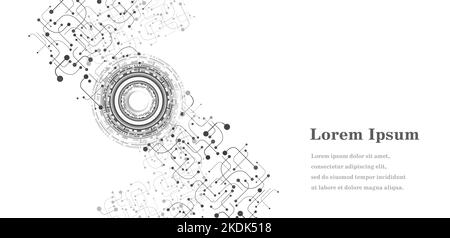 abstract black white round, ai artificial intelligence, geometric texture background, scientific technology, futuristic concept Stock Photo