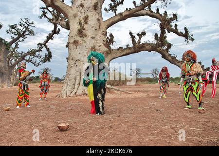 Faux lions, national dance of masks in Senegal, West Africa Stock Photo