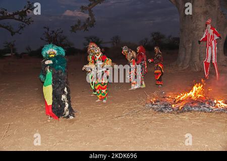 Faux lions, national dance of masks in Senegal, West Africa Stock Photo