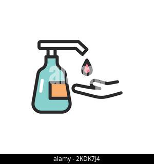 Antibacterial soap and hand color line icon. Isolated vector element. Stock Vector