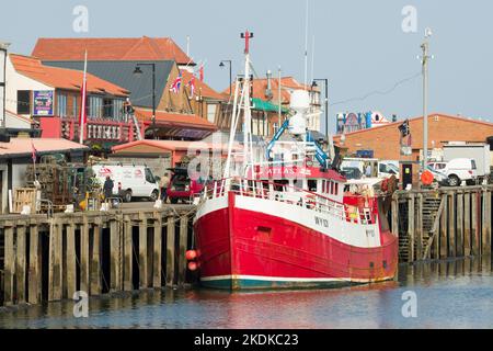 WHITBY, UK - September 21, 2022. Commercial fishing boat docked in Whitby Harbour on the North Sea coast of North Yorkshire, UK Stock Photo