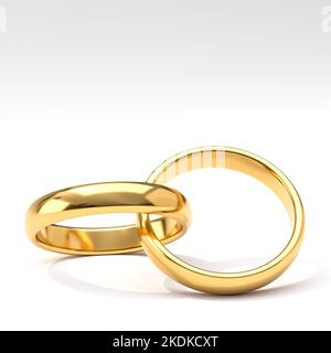 gold wedding rings on a white background. 3d render Stock Photo