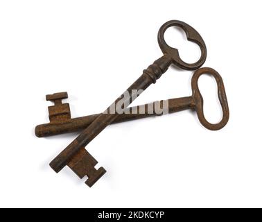 Old Keys crossed isolated on white background Stock Photo