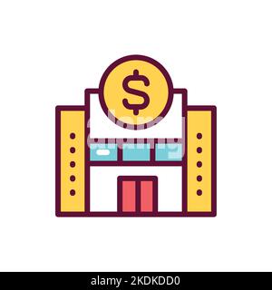 Bank building color line icon. Isolated vector element. Stock Vector