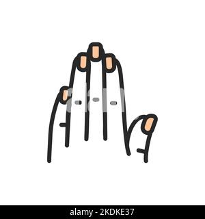 Women's hand with manicure color line icon. Isolated vector element. Stock Vector