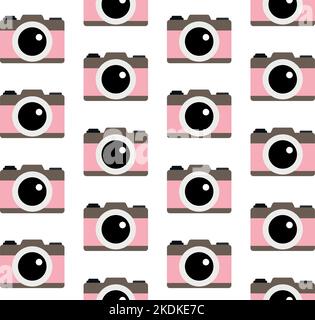 Vector seamless pattern of flat photo camera isolated on white background Stock Vector