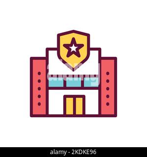 Police building color line icon. Isolated vector element. Stock Vector