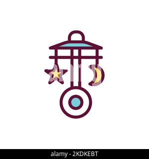 Baby crib carousel color line icon. Isolated vector element. Stock Vector