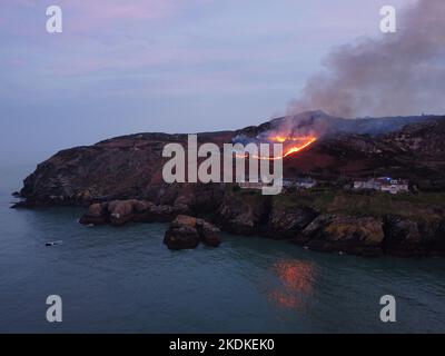 An early gorse fire on the Howth hill in March 2022 Stock Photo - Alamy