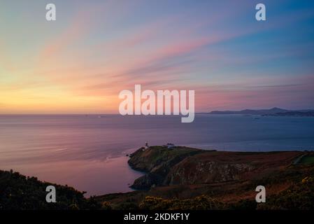 Colourful dawn sky over Dublin Bay from Howth Summit Stock Photo